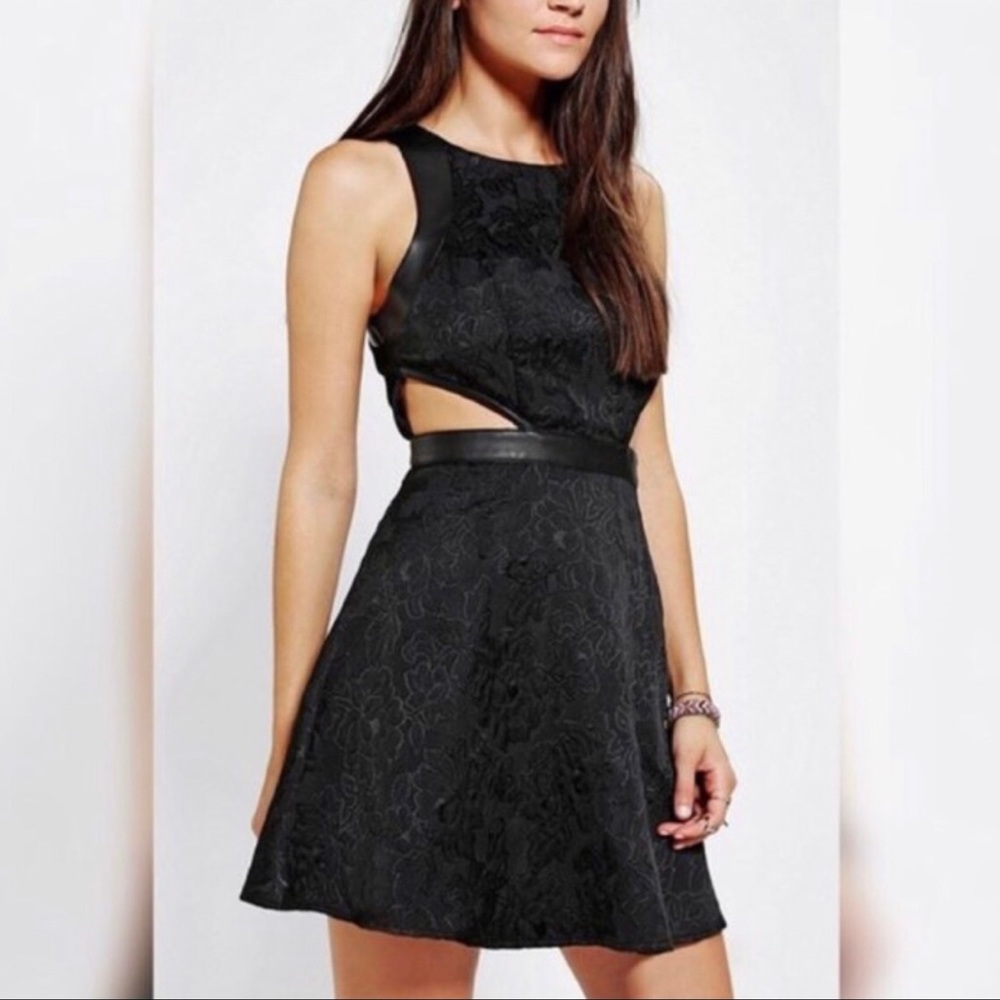Anthro Silence+Noise Black Leather Jacquard Dress